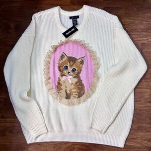 NWT Vintage-Style Cute Kitten Portrait Oversized Sweater